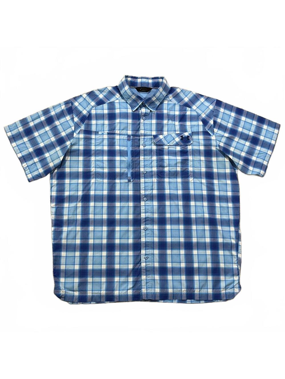 Under Armour Fish Hunter Plaid Short Sleeve Fishing Shirt Blue Size 2XL